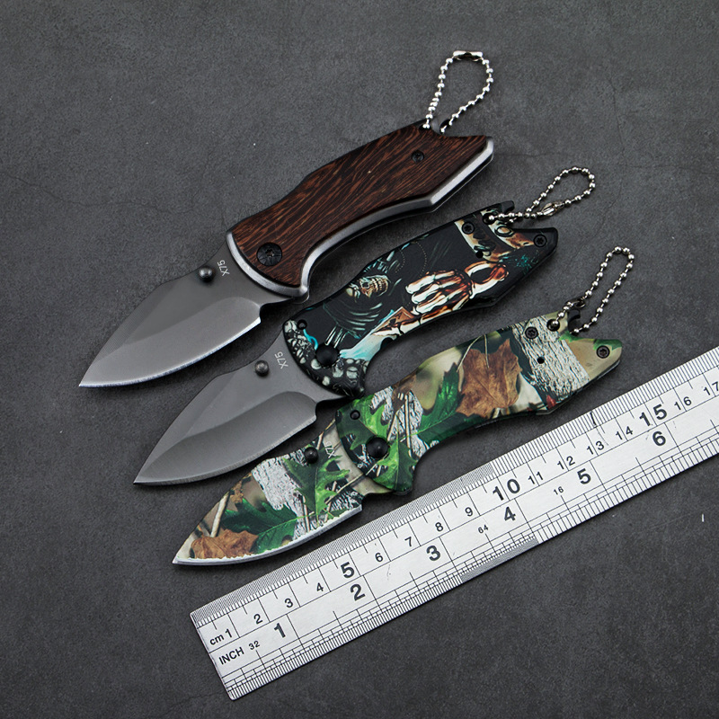 户外折叠折刀 x75不锈钢随身防身刀野外小刀木柄锋利折刀