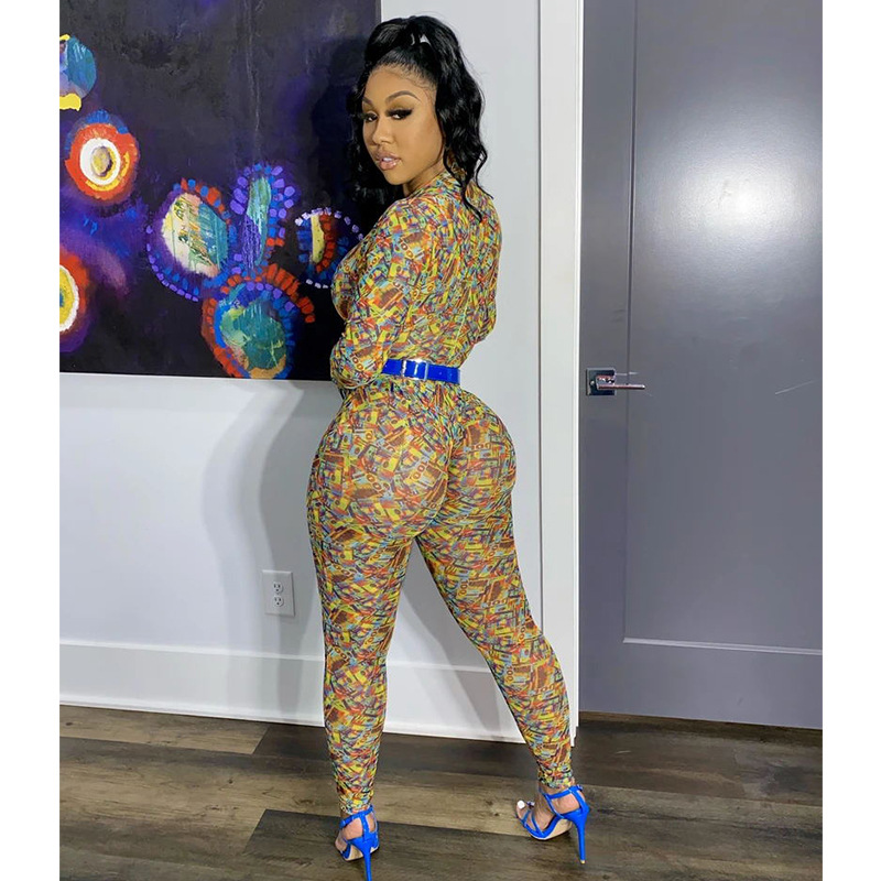 Sexy Long-Sleeved V-Neck Printed Jumpsuit NSMYF99289