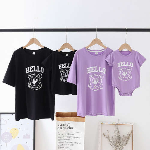 Trendy version of parent-child clothing for a family of three and four baby jumpsuits for a hundred days of western style mother and daughter summer short-sleeved T-shirts