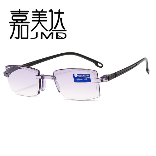 New edge-cut smart zoom reading glasses, smart black technology reading glasses, anti-blue light frameless reading glasses 803