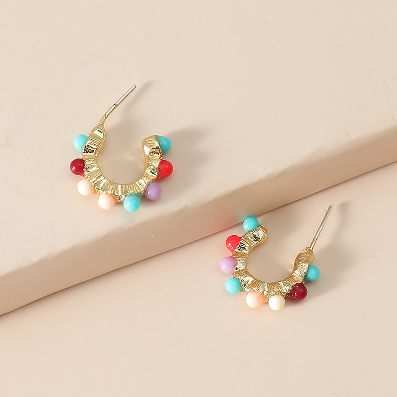 Retro C Shape Alloy Artificial Gemstones Earrings Ear Studs display picture 2