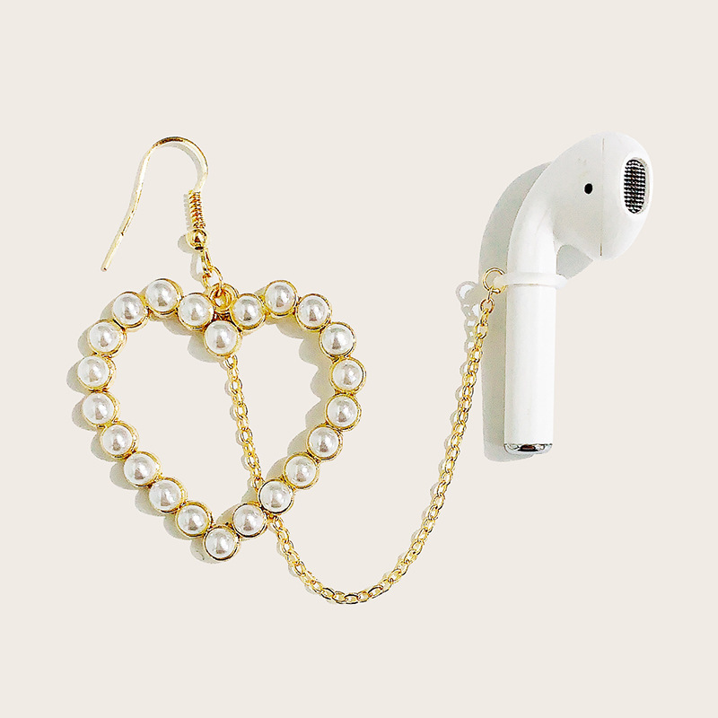 Pearl Heart Earrings, Fashionable Wireless Bluetooth Earphones, Anti-Lost Strap Suitable for Airpods, Apple Heart Decoration Pearl Heart Earrings, Fashionable Wireless Bluetooth Earphones, Anti-Lost Strap Suitable for Airpods, Apple Heart Decoration
