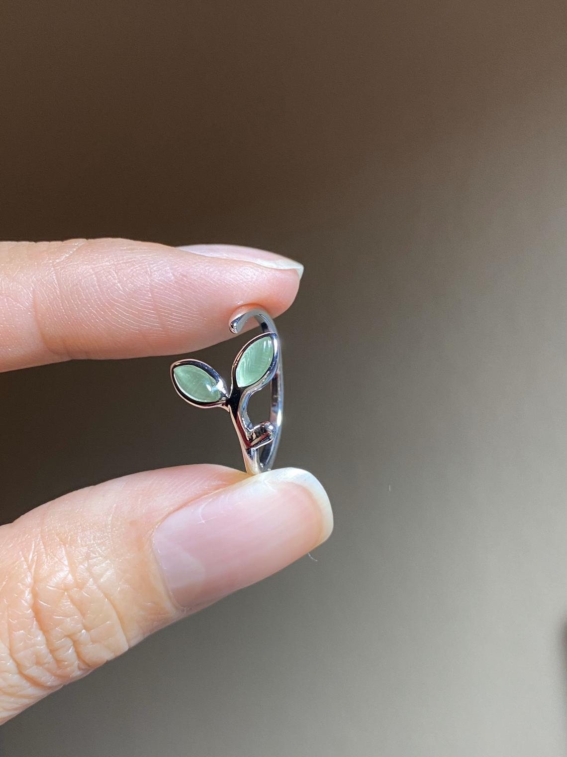 Fashion Green Leaf Earrings Ring Necklace Set Bohemian Simple Earrings