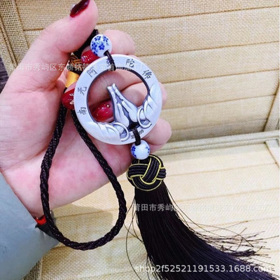 s999纯银南无阿弥陀佛车挂复古佛手平安吊饰汽车挂件银饰品刻字|ru