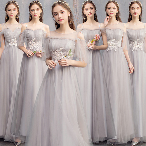 Bridesmaid dress long grey Wedding Bridesmaid party sister dress evening dress