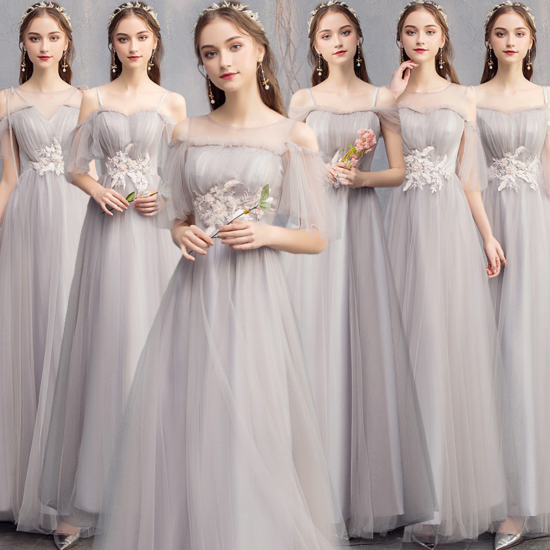 Bridesmaid dress long grey Wedding Bridesmaid party sister dress evening  dress