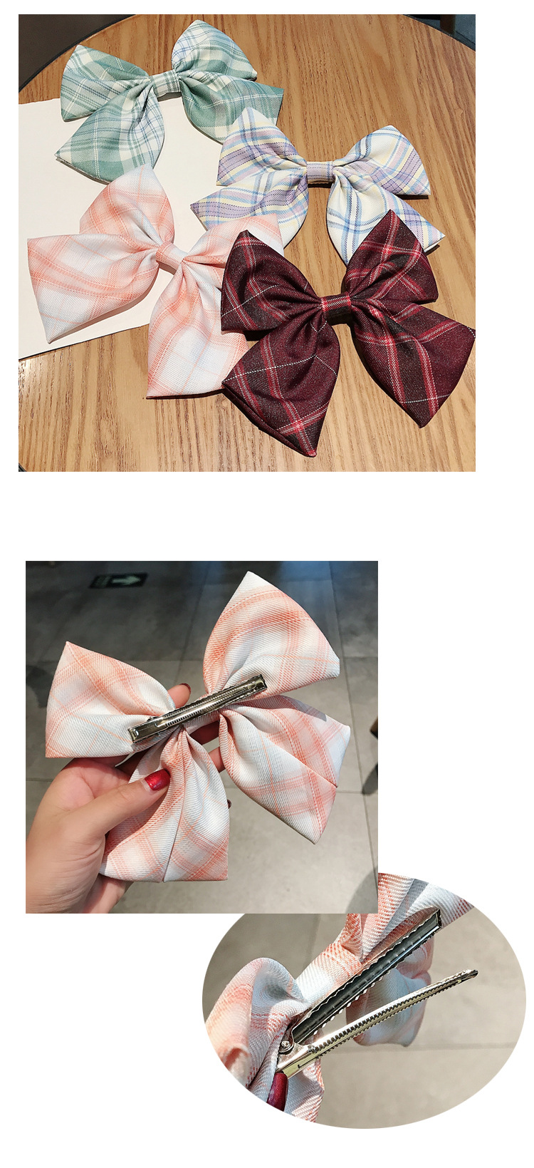 Girl Plaid Bow Hairpin Korean Super Fairy Uniform Back Head Clip Headdress Wholesale Nihaojewelry display picture 5