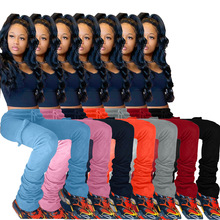 ALS225 亞馬遜歐美女裝加厚加絨都市休閑運動休閑抽繩7色堆堆褲子