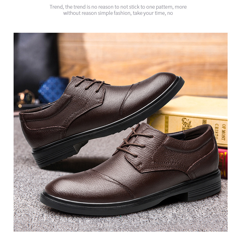 Casual leren schoenen voor heren met ronde kop, ondiepe mond, vetersluiting, eerste laag, werkschoenen voor nette leren schoenen_voghion.com