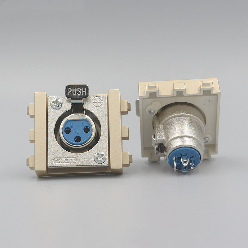 香槟金色128型1.5位母卡侬插座模块金色大三芯话筒母卡农模块面板