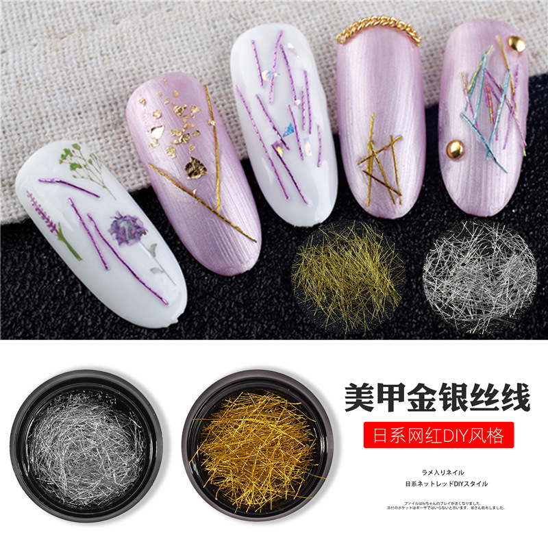 2021 Nueva joyería de uñas japonesa alambre de plata de oro alambre de metal Super Flash decoración de alambre de oro japonés