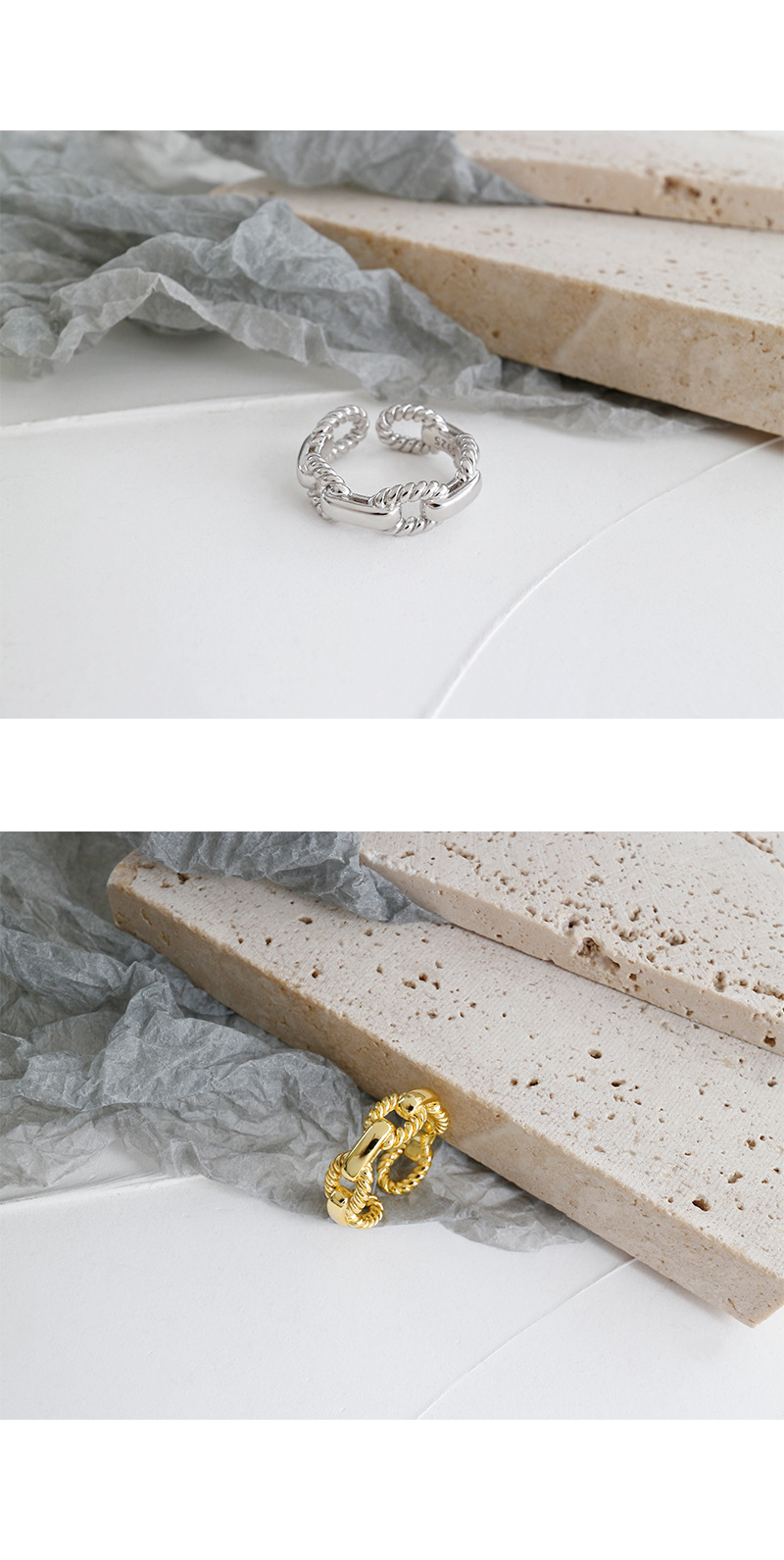 Korean S925 sterling silver twist chain open ring