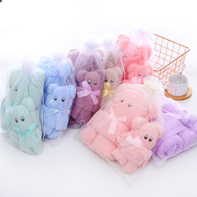 High density Coral Little Bear towel Souvenir  soft water uptake Easy modelling gift towel