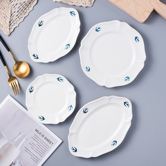 Small and Fresh Ceramic Swallow Plate, Simple Afternoon Tea Dessert Plate, Japanese Tableware Export Engraved Swallow Flat Plate