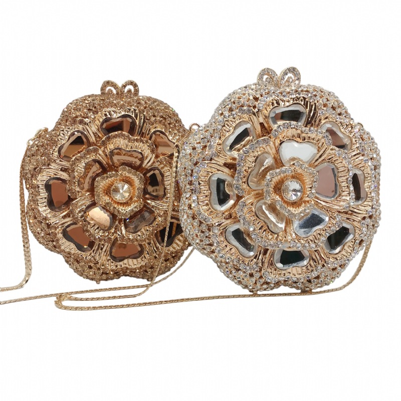 Túi clutch dạ hội kim loại đính kim cương, xách tay nữ thời trang dự tiệc — Màu đen, Đế Vàng Kim Cương, Nền vàng kim cương trắng, Màu bạc chi tiết 3