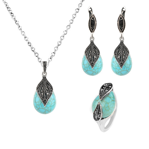 Simple retro turquoise jewelry set, source manufacturer, strong supply, cross-border platform, high-quality supply, drop shipping