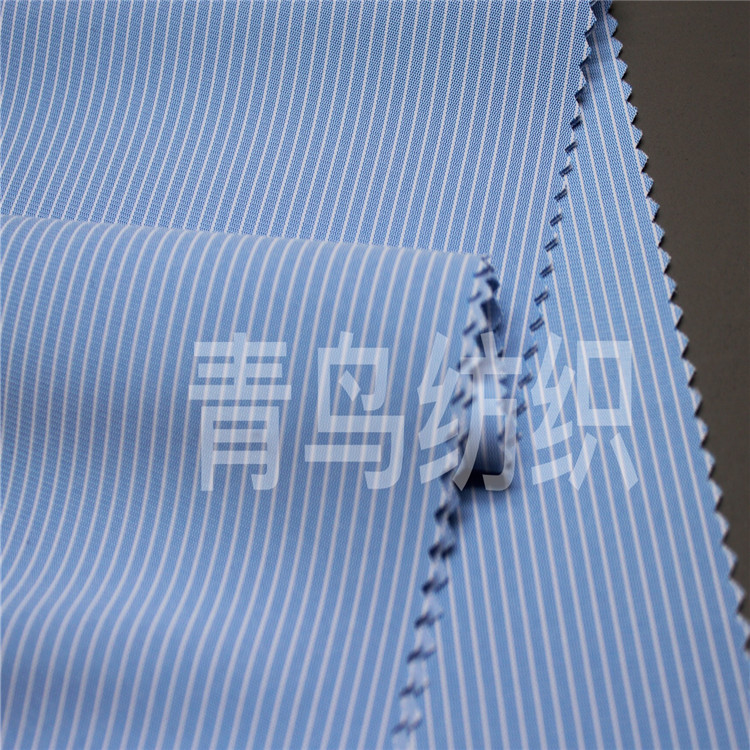 现货供应全涤纶色织条子布条纹衬衫面料 男装女装童装条纹面料