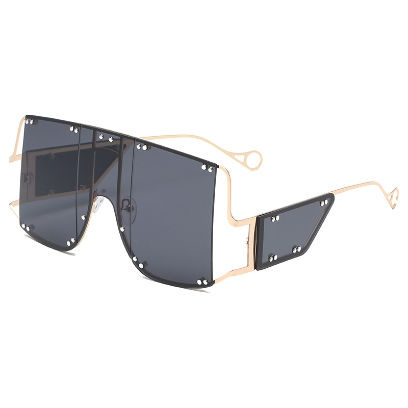 Punk Style Metal Big Frame Sunglasses With One-piece Lens
