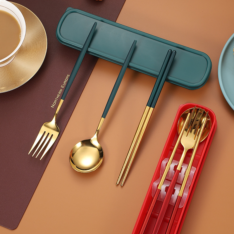 Stainless Steel Portuguese Chopsticks and Spoon Set Student Office Worker Portable Tableware Three-Piece Travel Outdoor Set Stainless Steel Portuguese Chopsticks and Spoon Set Student Office Worker Portable Tableware Three-Piece Travel Outdoor Set