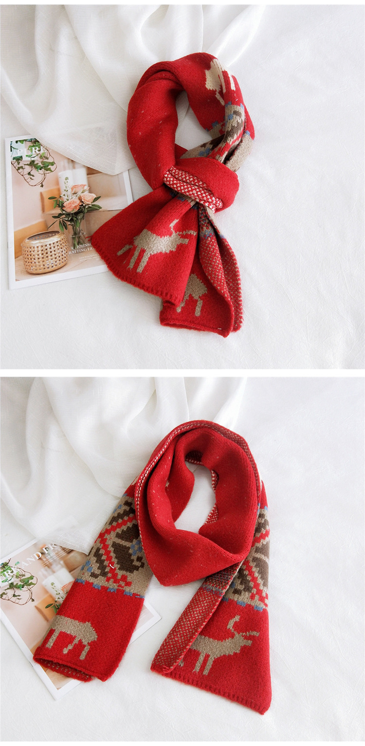 New Christmas Snowflake Fawn Scarf Winter Korean Soft Girl Cute Knitted Elk Red Scarf display picture 8