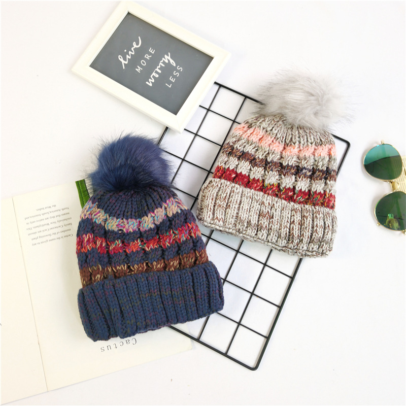 Cute Hairy Thickened Color Matching Knitted Hat display picture 6