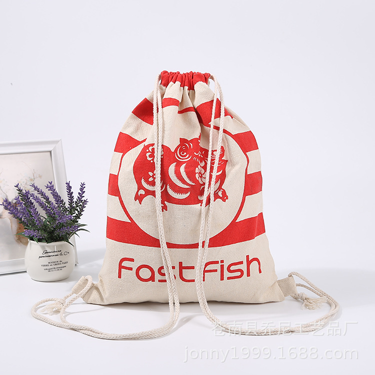 定制帆布打孔束口袋 帆布抽绳背包袋 手提棉布束口袋定制可印LOGO
