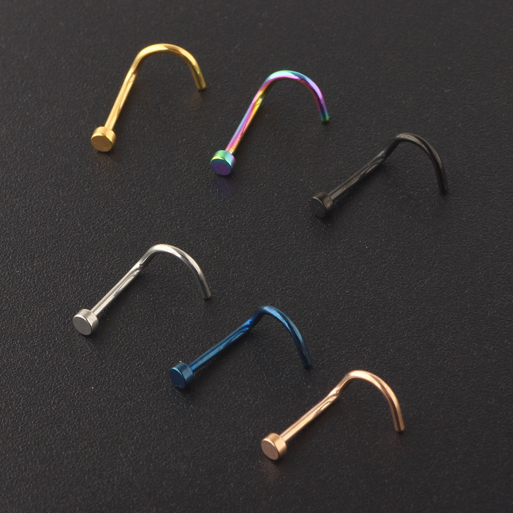 Blue Geometric Flat Nose Stud Screw Nose Piercing Jewelry - Metal Nose Ring for Women Men detail image 5