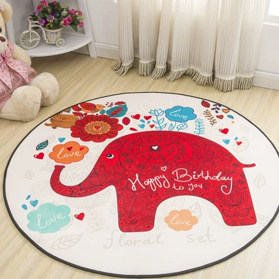 Children's cartoon bedroom bedside mat Avtomobil döşəmə paspasları - floral-elephant-80cm-diameter-round