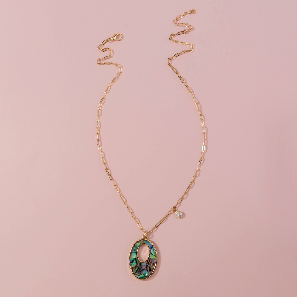 Fashion oval color abalone shell alloy necklace wholesale