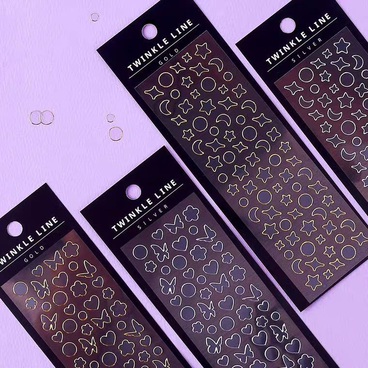 Corea del Sur wannahit oro y plata borde mariposa amor pegatinas decorativas mano cuenta estrella persiguiendo pequeña tarjeta foto mano cuenta pegatinas W45