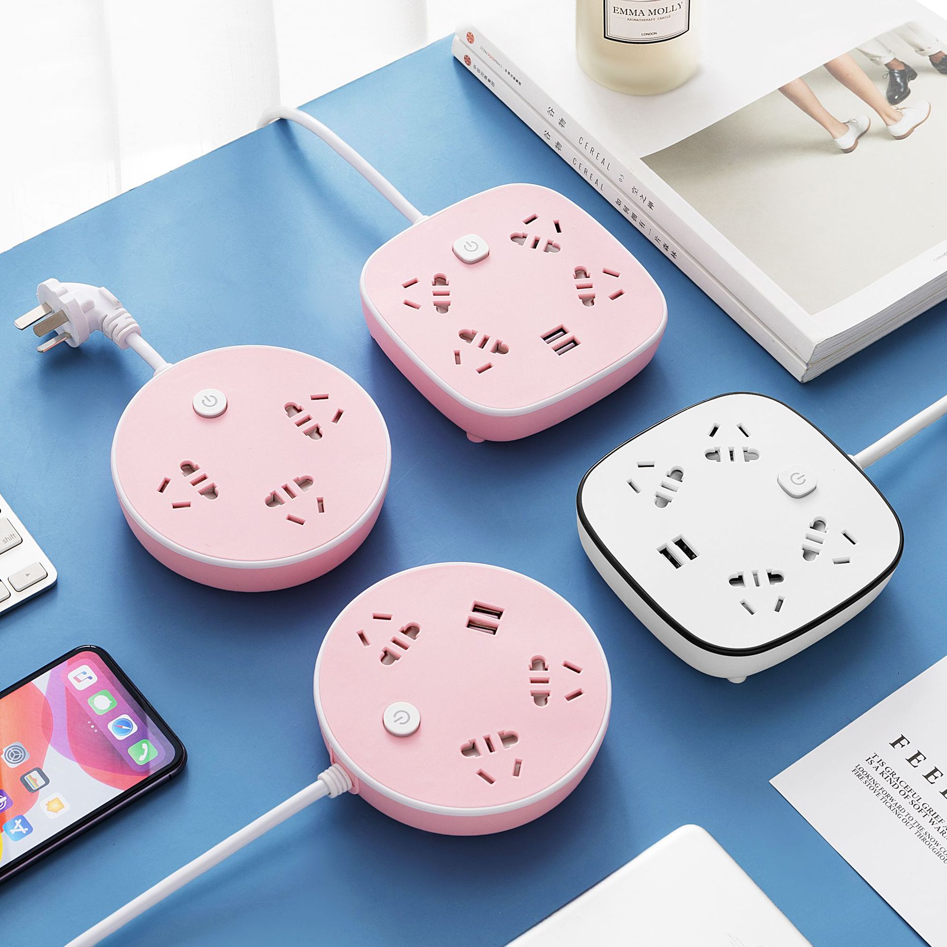 多功能插排帶線插座usb家用多孔安全門插板開關電接線板智能排插