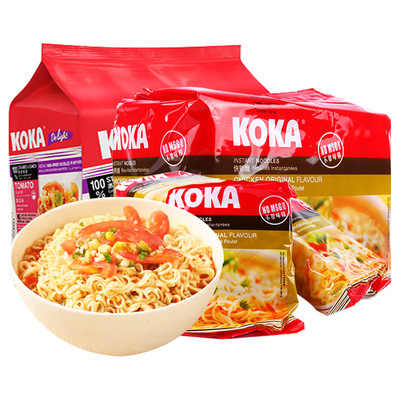 货源KOKA可口多口味快熟汤面 新加牌进口即食油炸方便面5连包425g批发