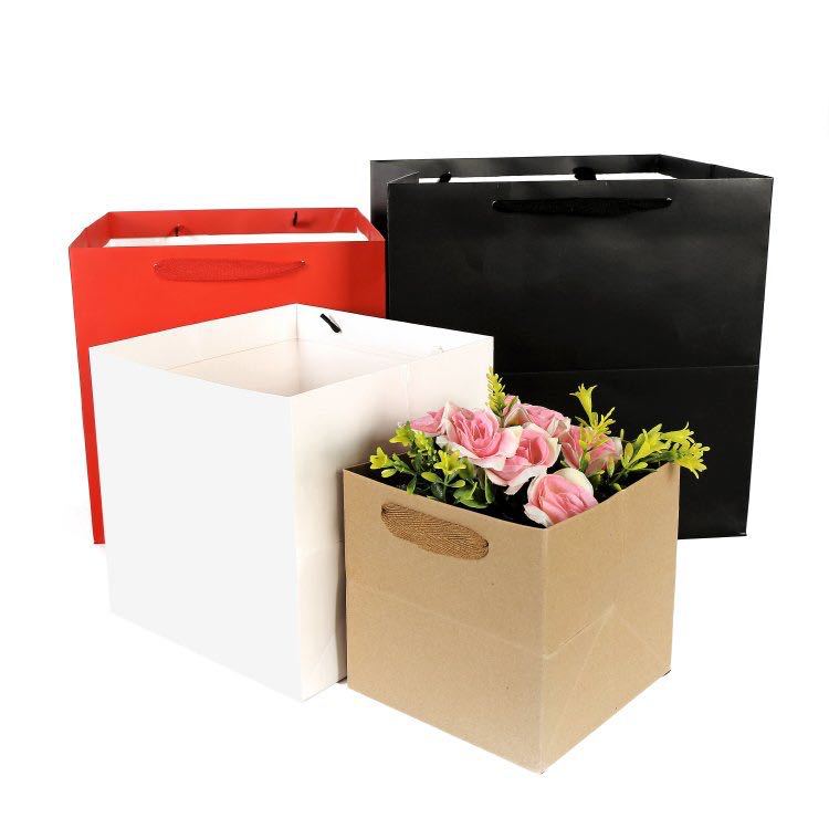 简约纯色白卡方形底礼品袋手提袋 鲜花袋礼物包装袋加厚纸袋批发