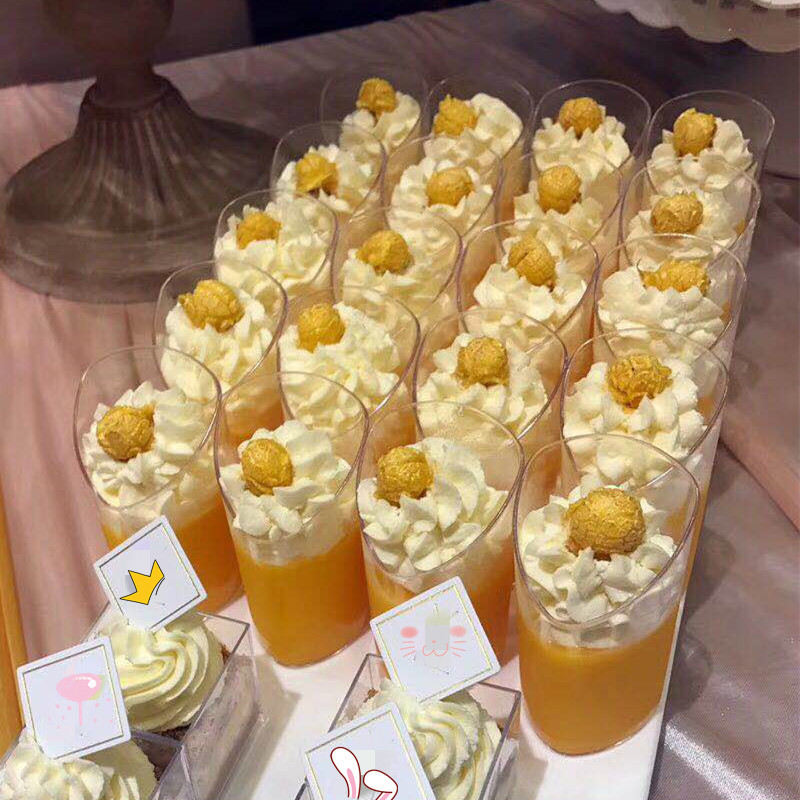 一次性慕斯布丁果冻杯硬塑料透明斜口杯直筒杯甜品台