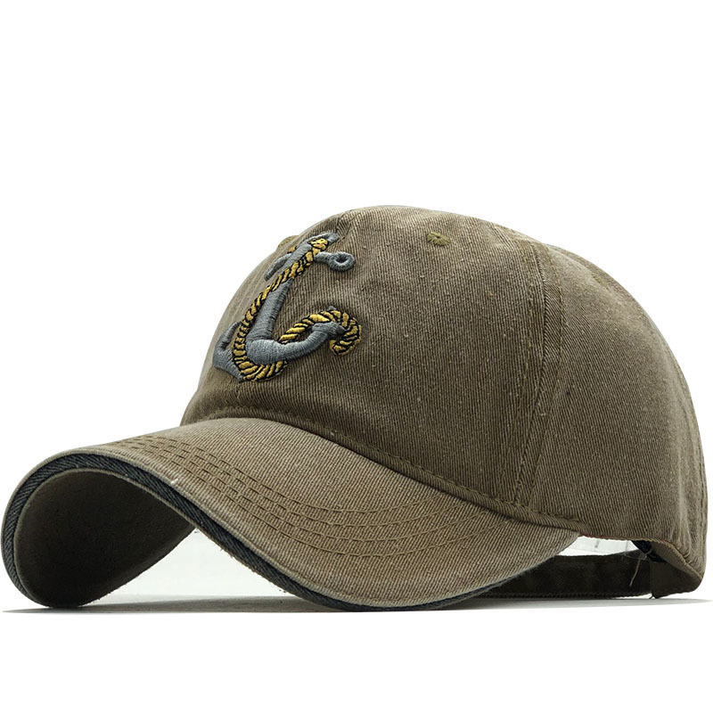 Men's Distressed Denim Baseball Cap Embroidered Anchor Outdoor Washed Summer Duckbill Cap Adjustable Cotton Unisex_voghion.com
