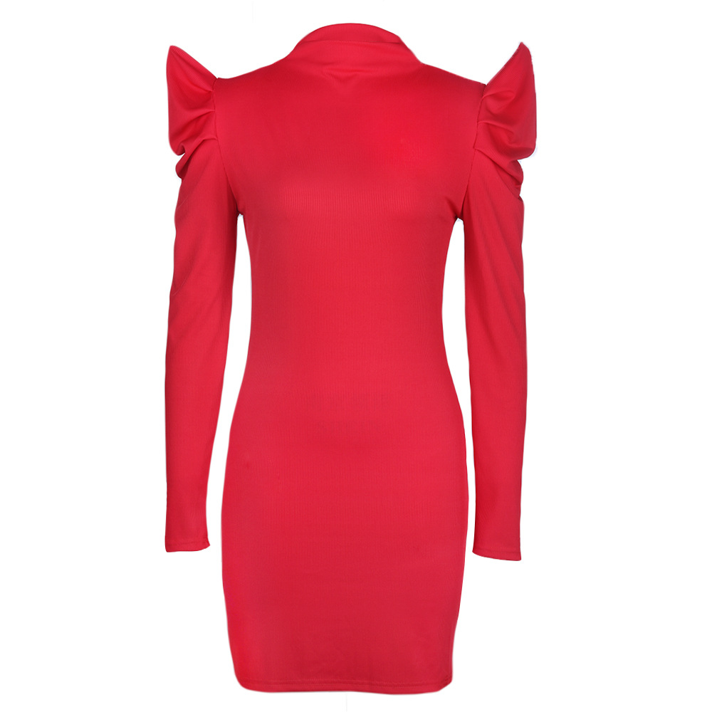 Round Neck Solid Color Slim Sexy Dress NSHML66659