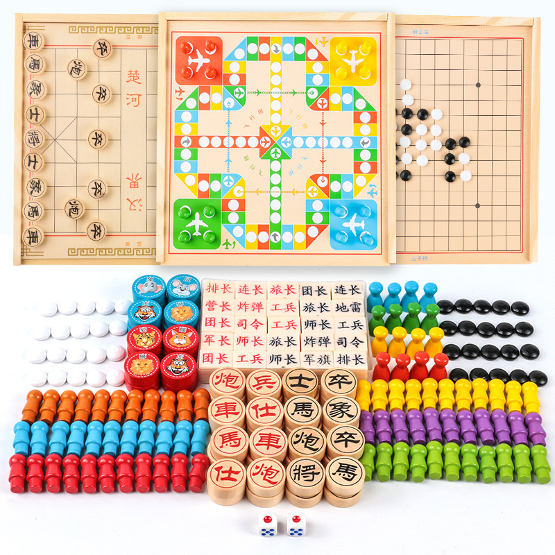 Ajedrez volador de madera para niños gobang Bandera del ejército ajedrez juego multifunción damas juguetes educativos para estudiantes 3-10 años