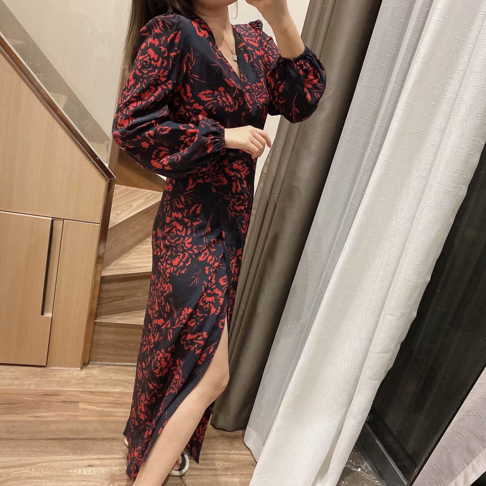 Autumn Print Midi Long Sleeve Dress  NSAM5109