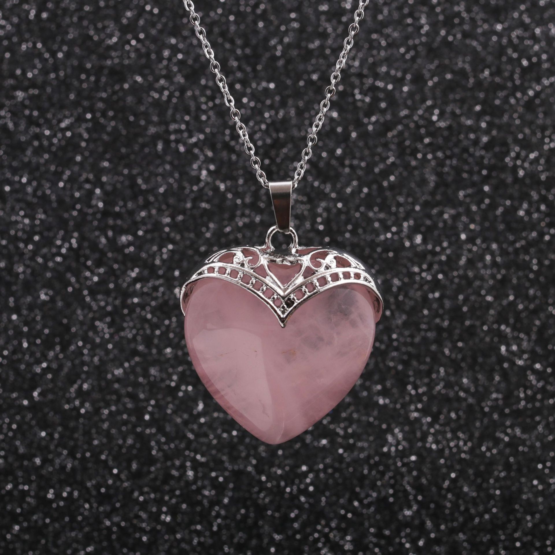 sweater chain stainless steel peach heart pendant necklace