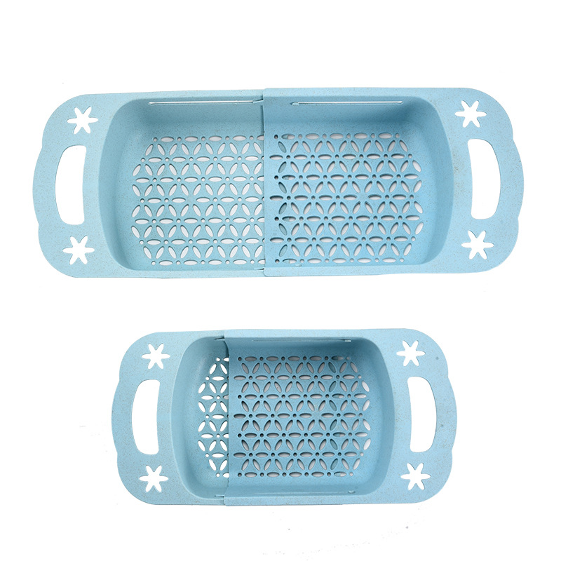 Estante de almacenamiento de fregadero de cocina cesta de drenaje retráctil hogar cesta de lavado de frutas y verduras paja de trigo tazón de plástico estante de palillos