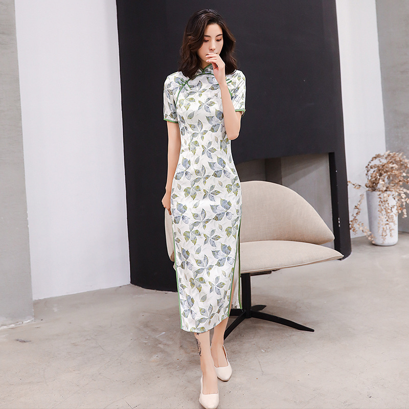 2022 Spring and Summer New Chinese Style Fashionable Elegant Comfortable Slim Improved Long Cheongsam Dress Han Dynasty Short Sleeves