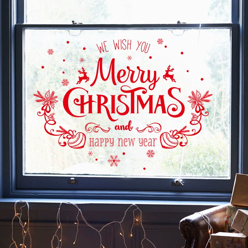 Плакат-наклейка на стекло с названием Christmas MERRY CHRISTMAS яркая цветная самоклеящаяся декоративная наклейка SK7180