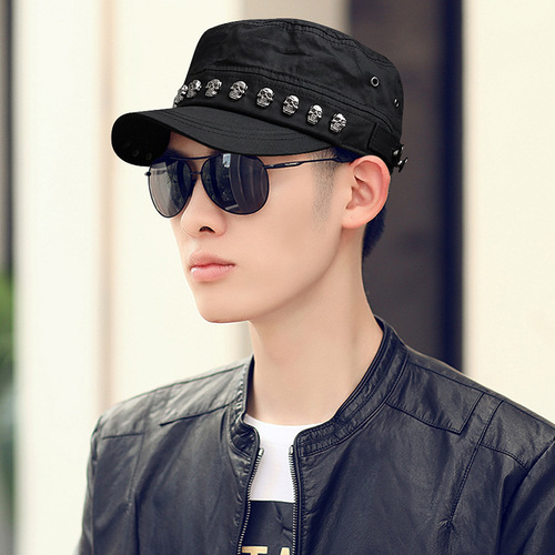 Fully sealed personalized skull rivets fashionable large size flat hats for men and women street visors hip-hop peaked hats