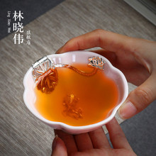 天目釉镶银茶杯陶瓷建盏窑变功夫茶杯茶碗品茗杯主人杯单杯银鱼杯