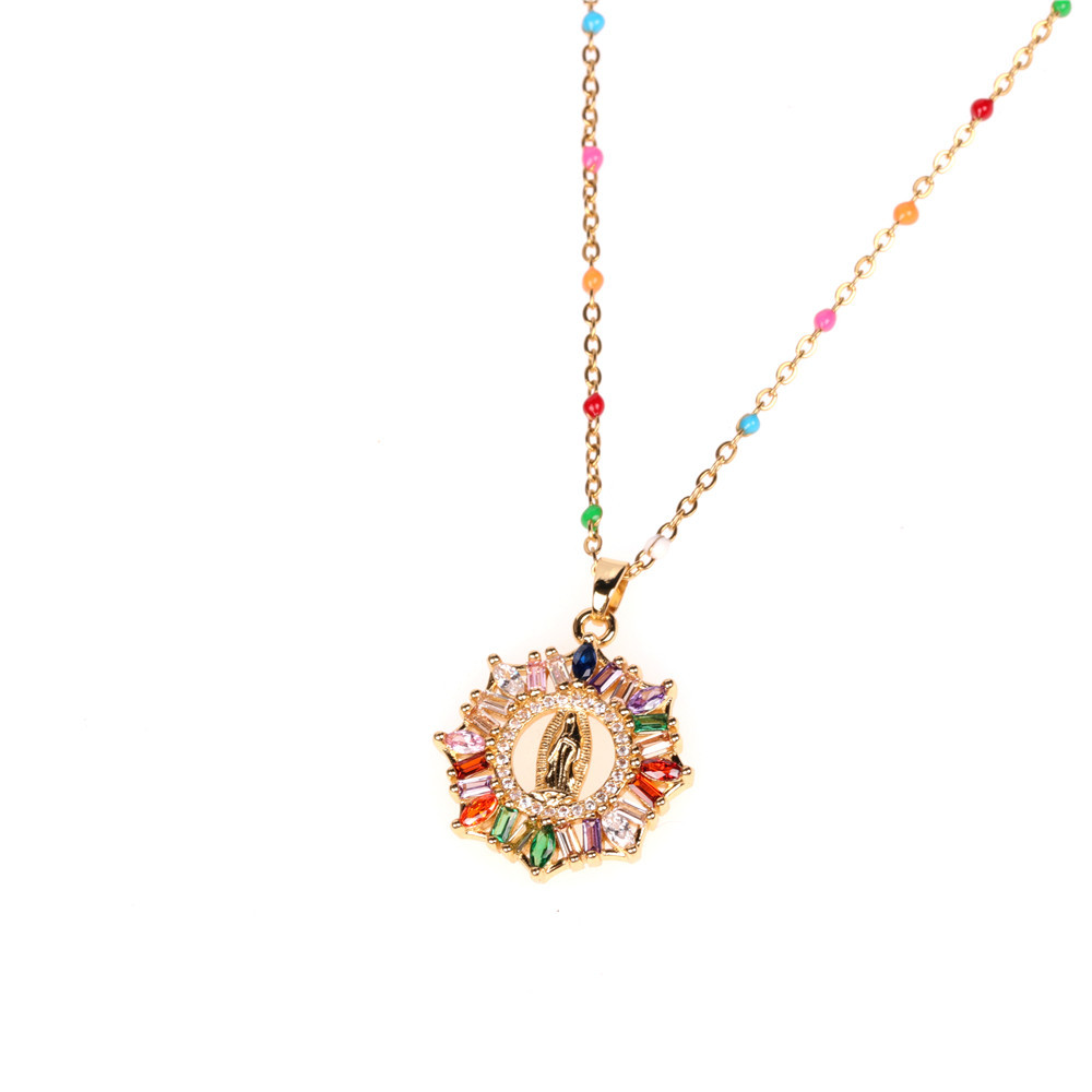 Fashion New Micro-inlaid Colored Diamonds Virgin Mary Pendant Religious Christian Women's Necklace display picture 4