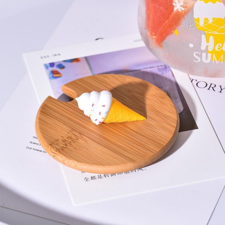 Creativo verano helado forma de dibujos animados alta temperatura resistente taza vidrio con tapa cuchara transparente beber limón