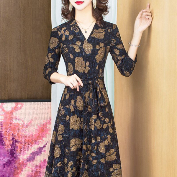 Internet celebrity is very Fairy Spring and Autumn dress women 2020 New plus size chubby girl skirt western style age-reducing middle-aged