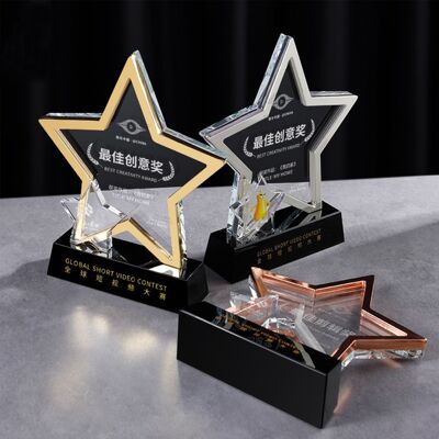 Five-pointed star trophy originality Metal trophy gift crystal trophy Annual meeting Awards medal make Manufactor Direct selling