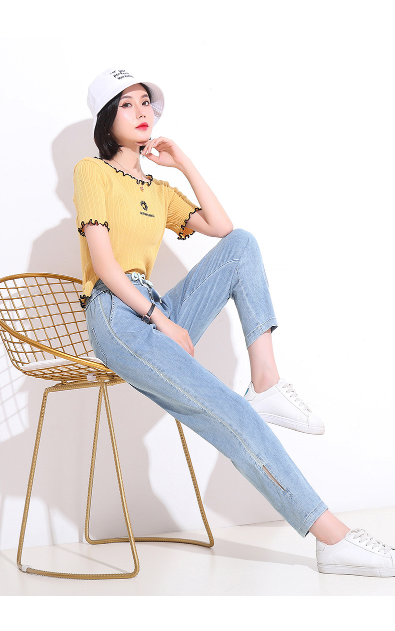 high-waisted simple drawstring jeans  NSYZ19846