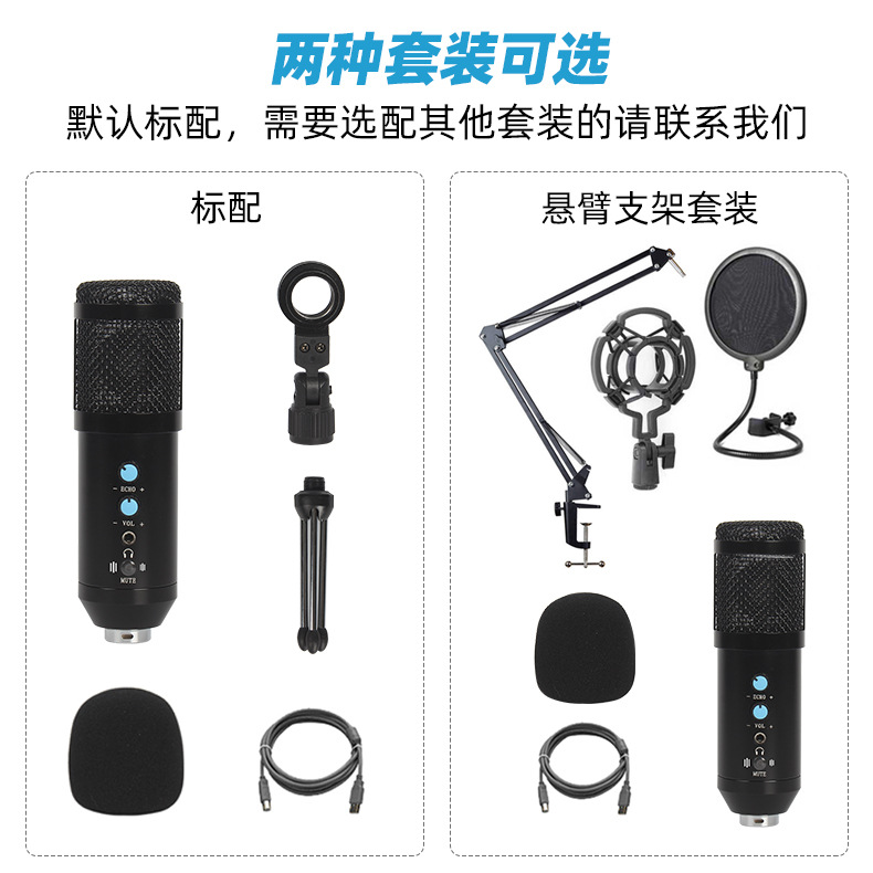 JIY电容麦克风 跨境电脑录音声卡一体式直播设备USB大振膜858话筒